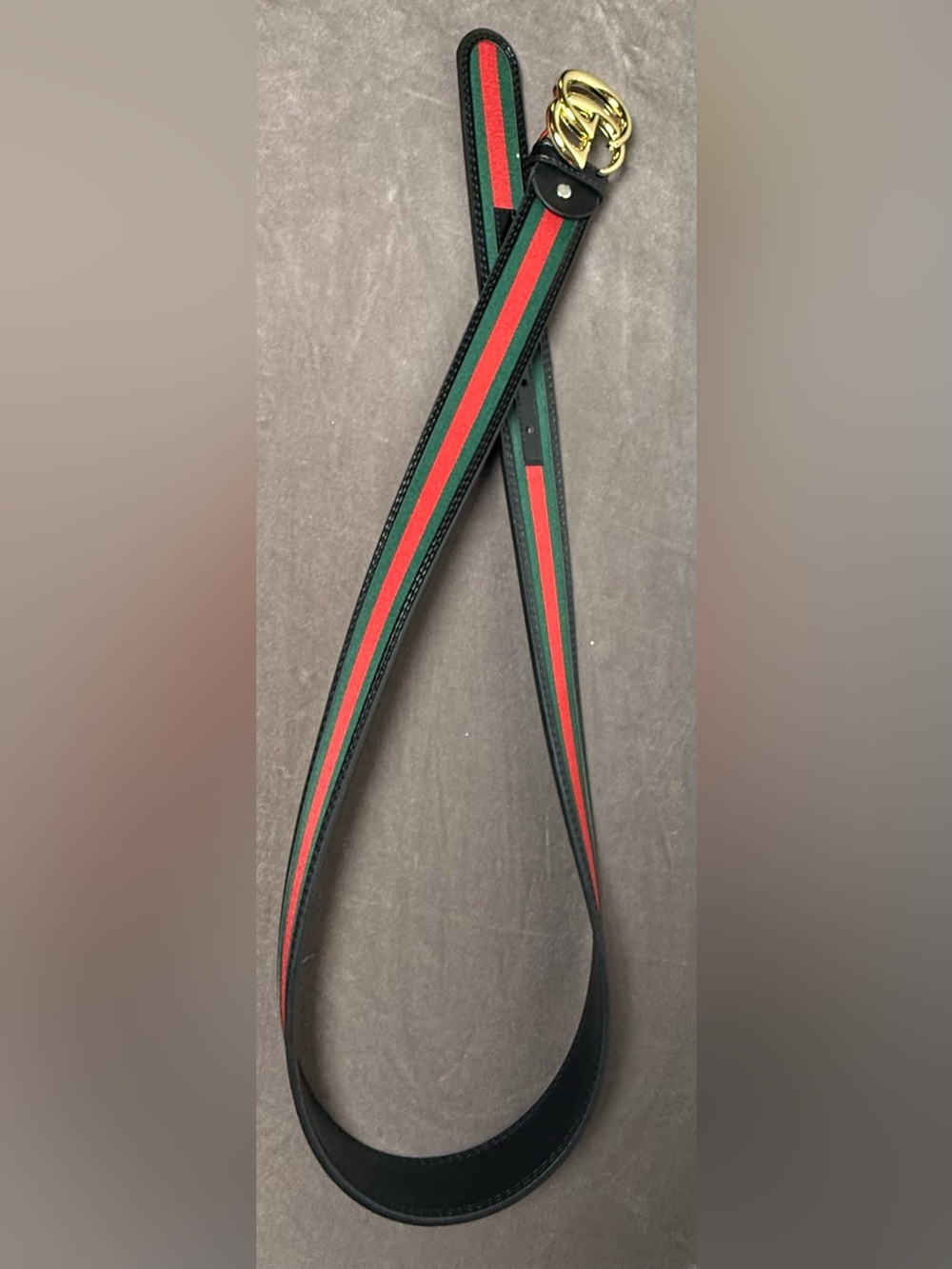Designer Green and Red Web Belt Gold tone Double G Buckle unisex New 50/125 - Picture 2 of 6